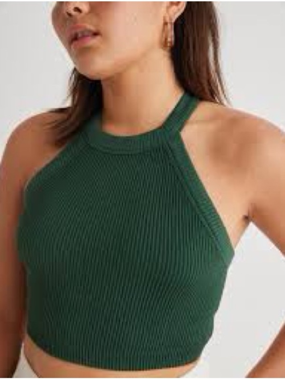 aerie Superchill Ribbed High-Neck Halter Crop Top in Forest Green